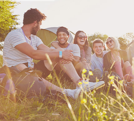 Friends camping and having fun